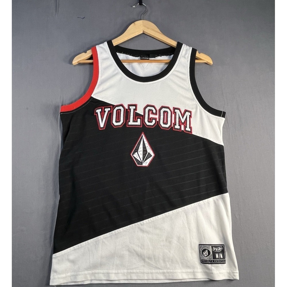 Vintage Volcom Stone Jersey Medium White Red black  Sleevless Embroidered Shirt